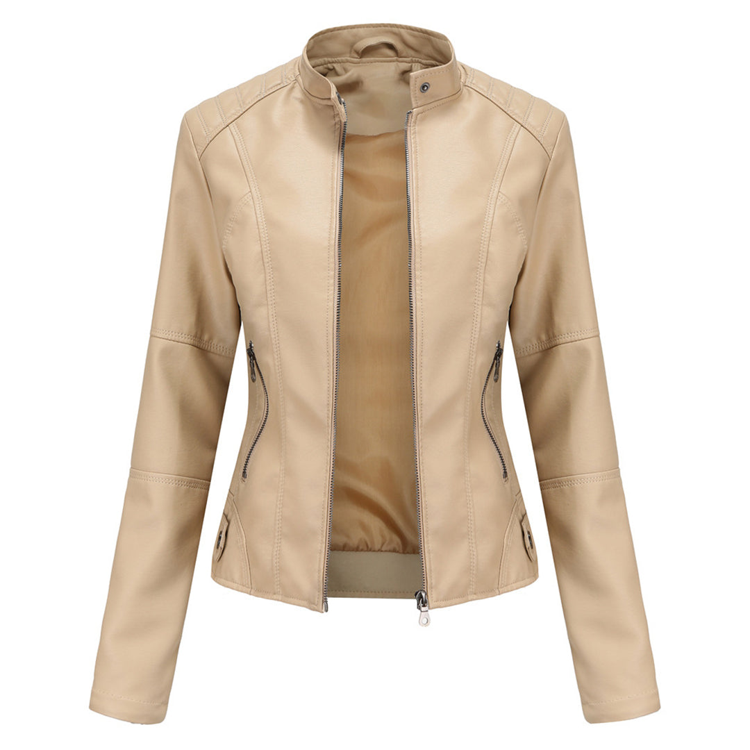 Jaclyn™ | Classic Stand Collar Faux Leather Jacket