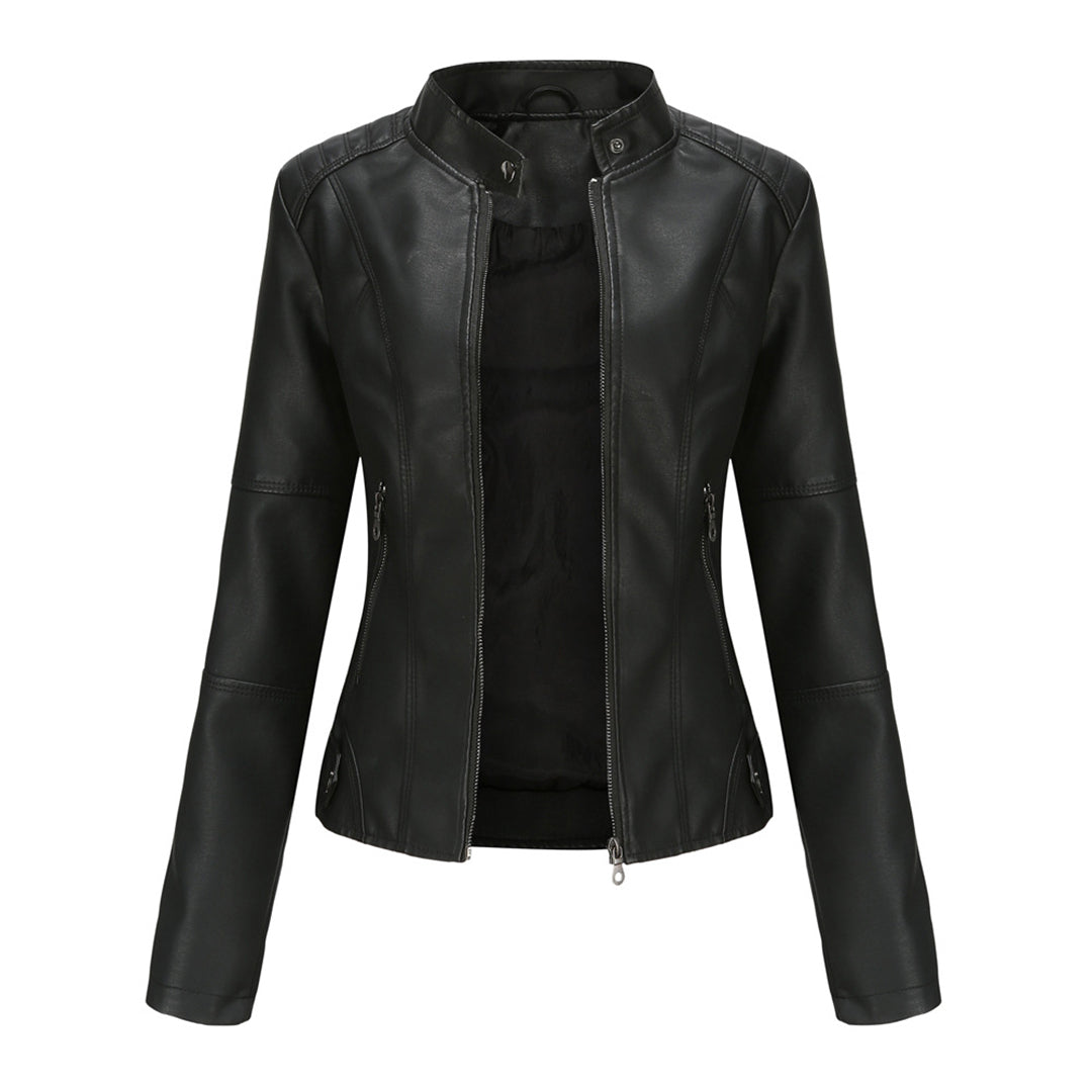 Jaclyn™ | Classic Stand Collar Faux Leather Jacket