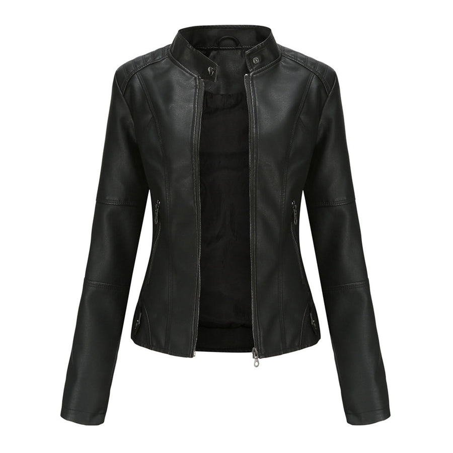 Jaclyn™ | Classic Stand Collar Faux Leather Jacket