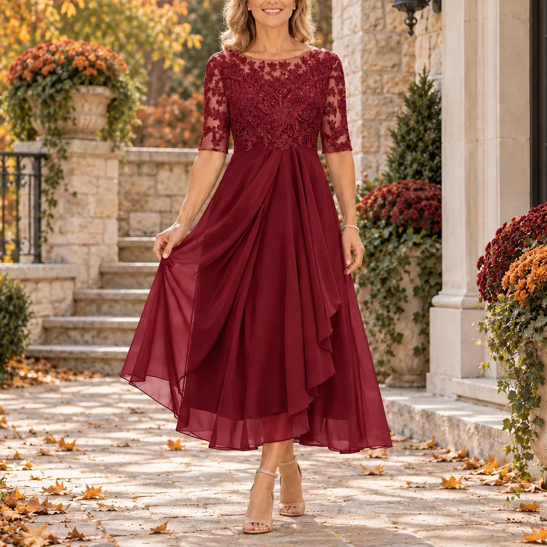 Avi | Lace Bodice Draped Midi Dress