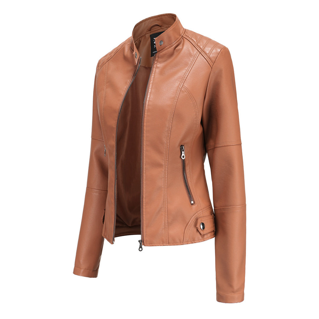 Jaclyn™ | Classic Stand Collar Faux Leather Jacket