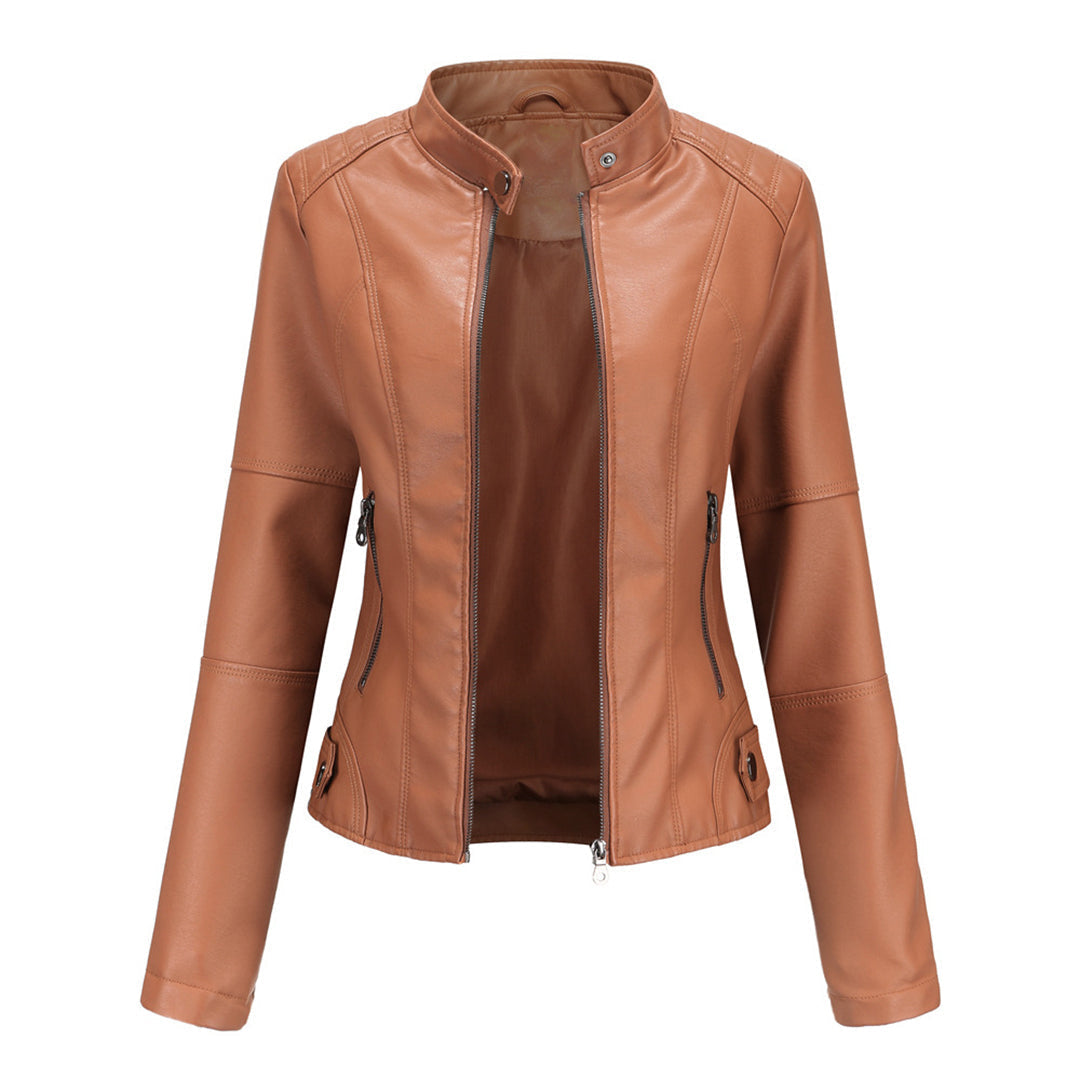Jaclyn™ | Classic Stand Collar Faux Leather Jacket