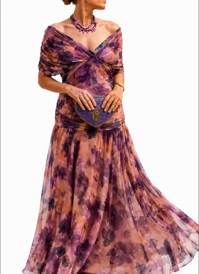 Whitney™ | Elegant V Neck Evening Maxi Dress