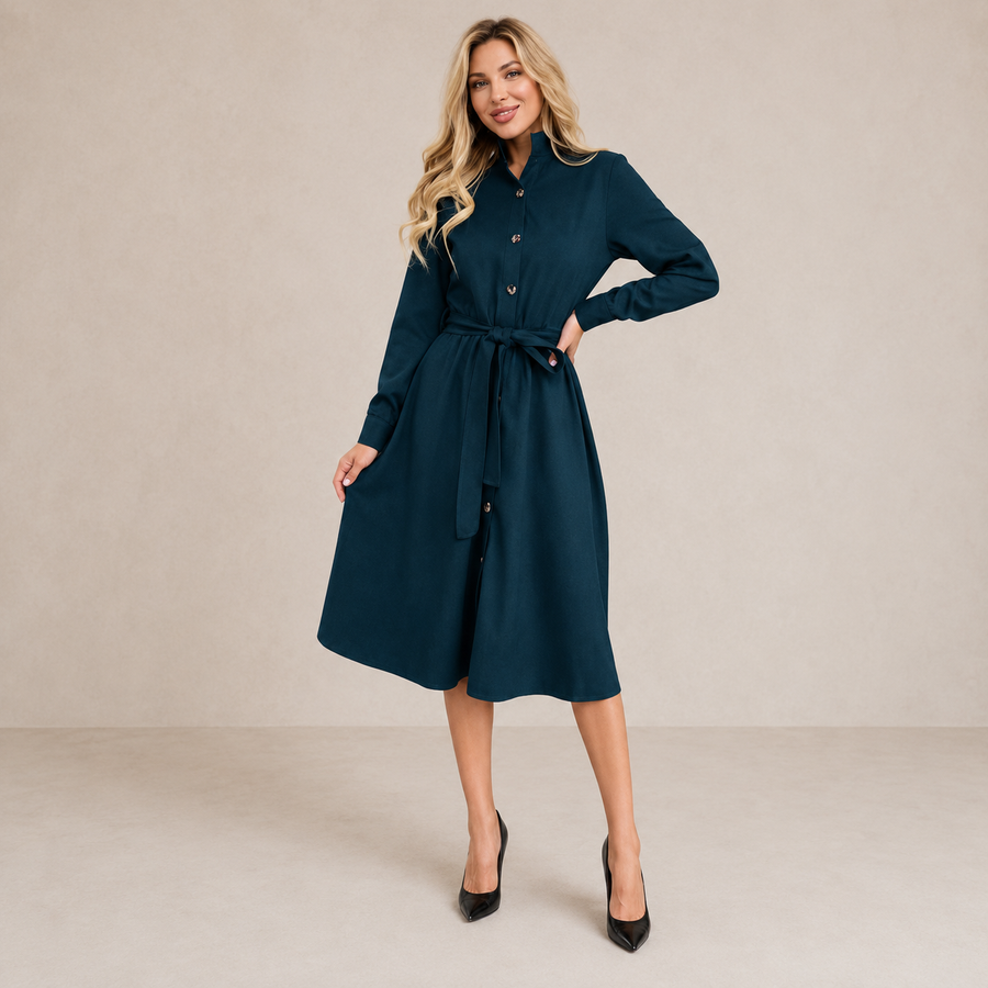 Hannah™ | Belted Button Midi Dress