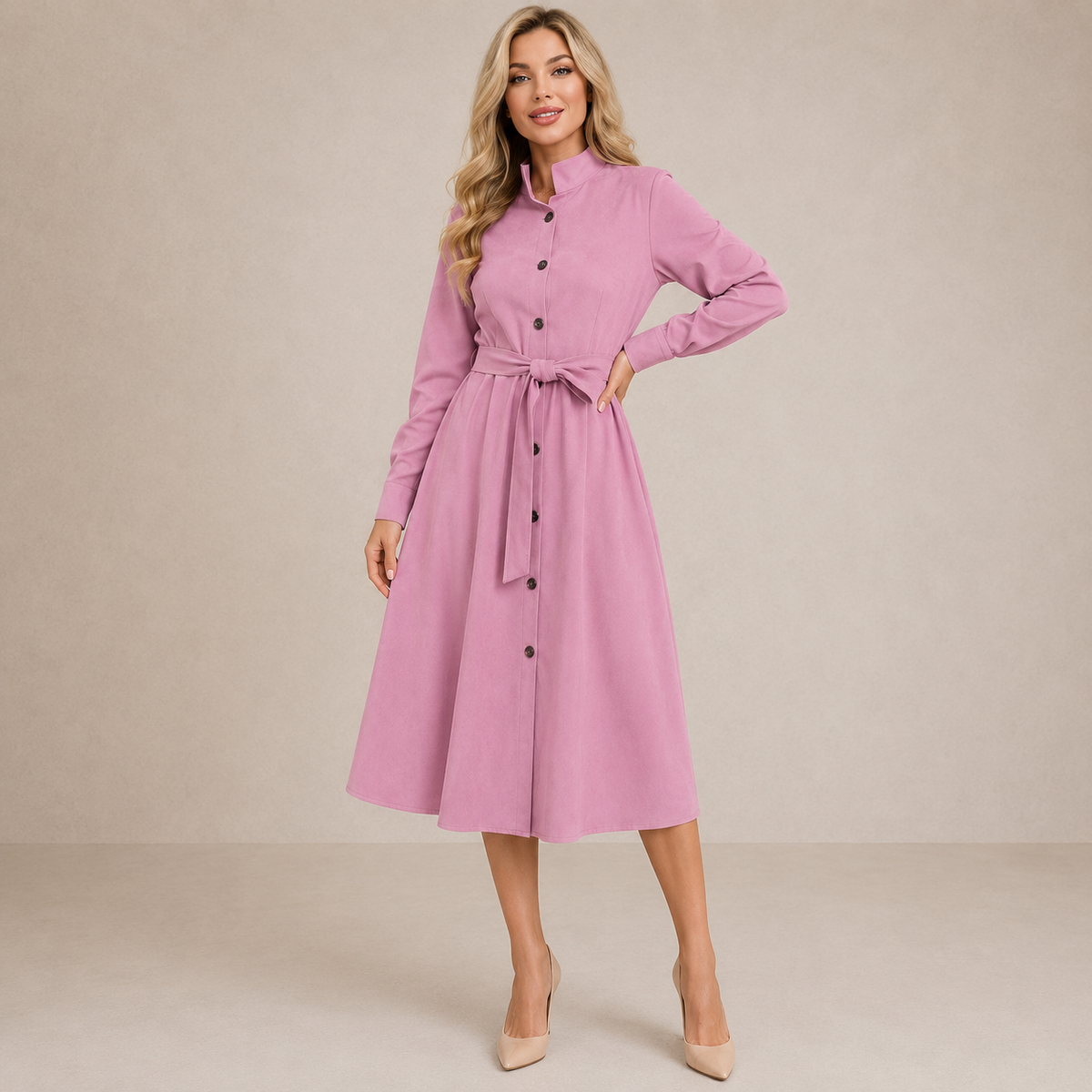 Hannah™ | Belted Button Midi Dress