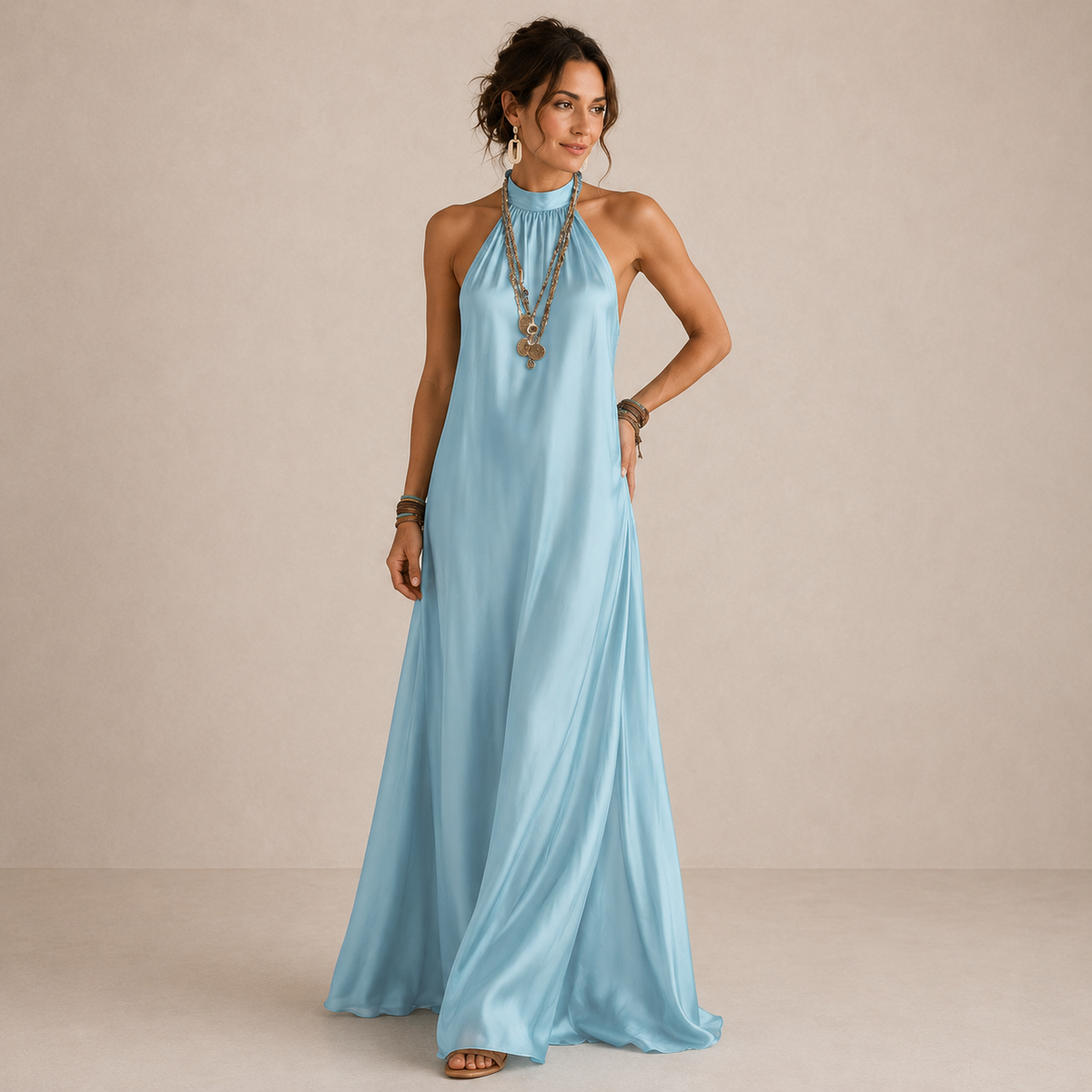 Summer™ | Blue Halter-Neck Flowing Maxi Dress