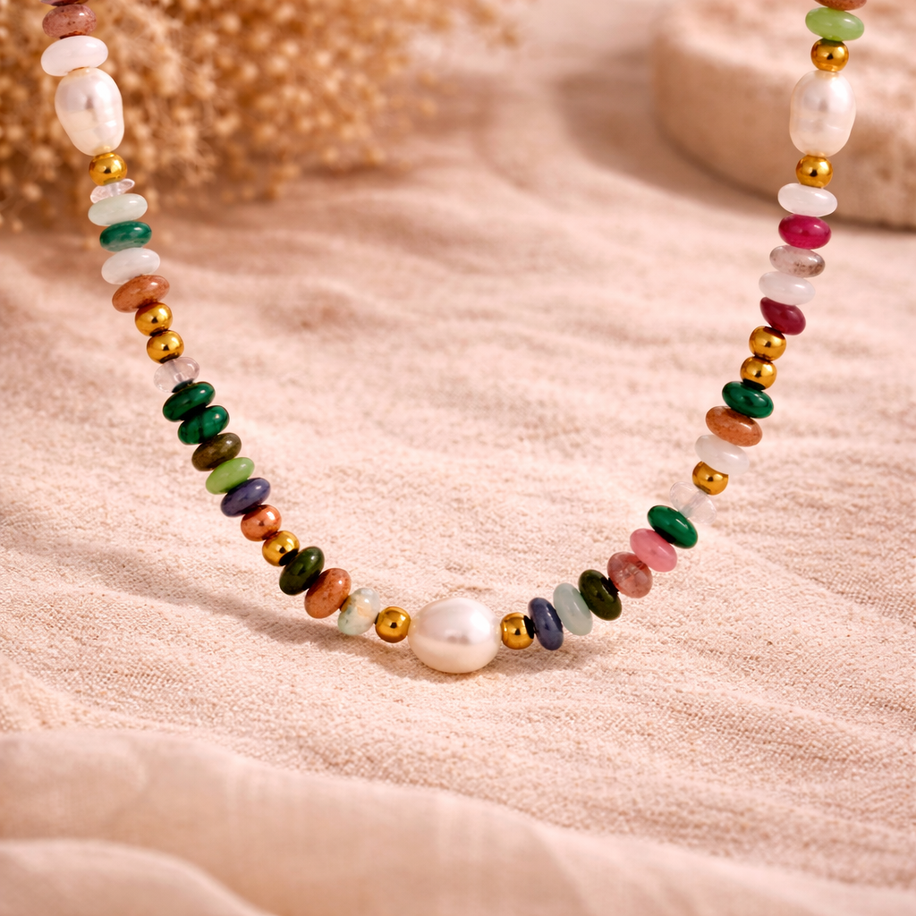 Move Beyond - Gemstone and Peals Necklace