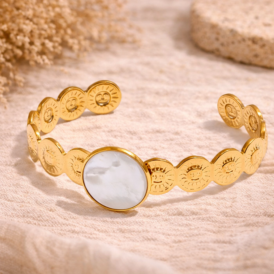 Selene - Mother of Peal Gold Bangle