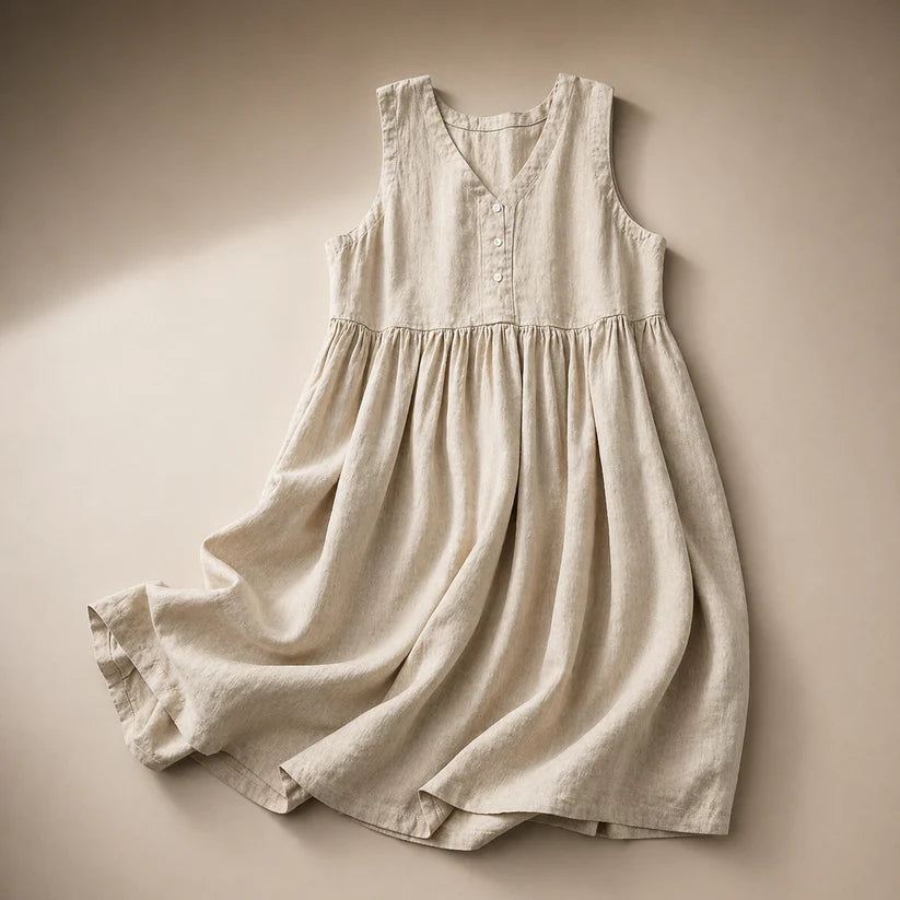 Skylar™ | Linen Button Midi Dress