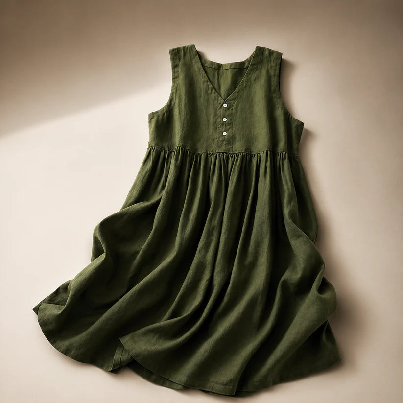 Skylar™ | Linen Button Midi Dress