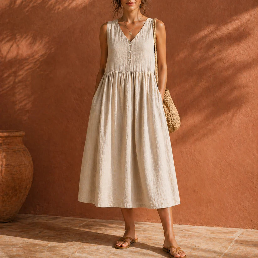 Skylar™ | Linen Button Midi Dress