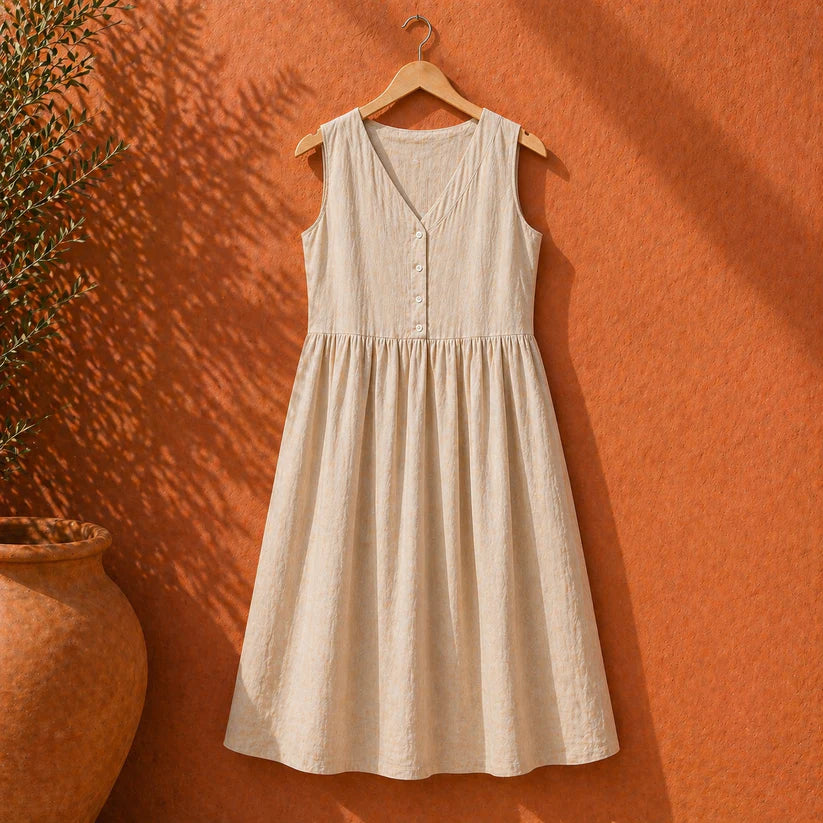 Skylar™ | Linen Button Midi Dress