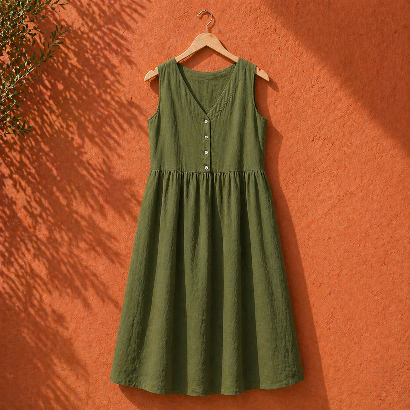 Skylar™ | Linen Button Midi Dress