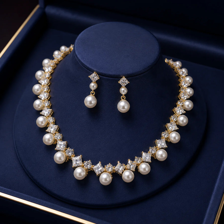 Lunessa™ | Pearl Necklace & Earrings Set