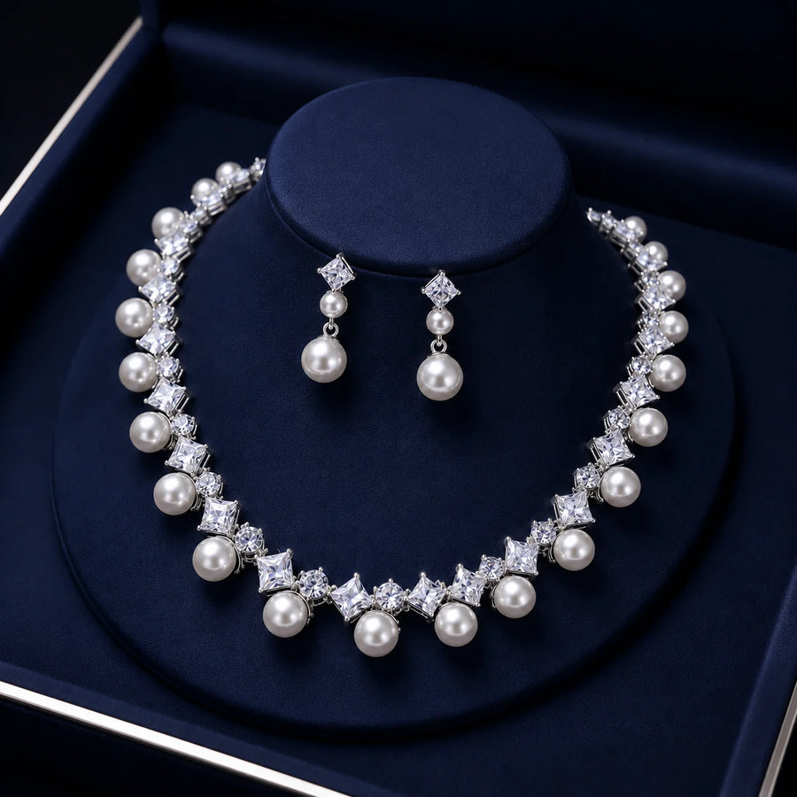 Lunessa™ | Pearl Necklace & Earrings Set