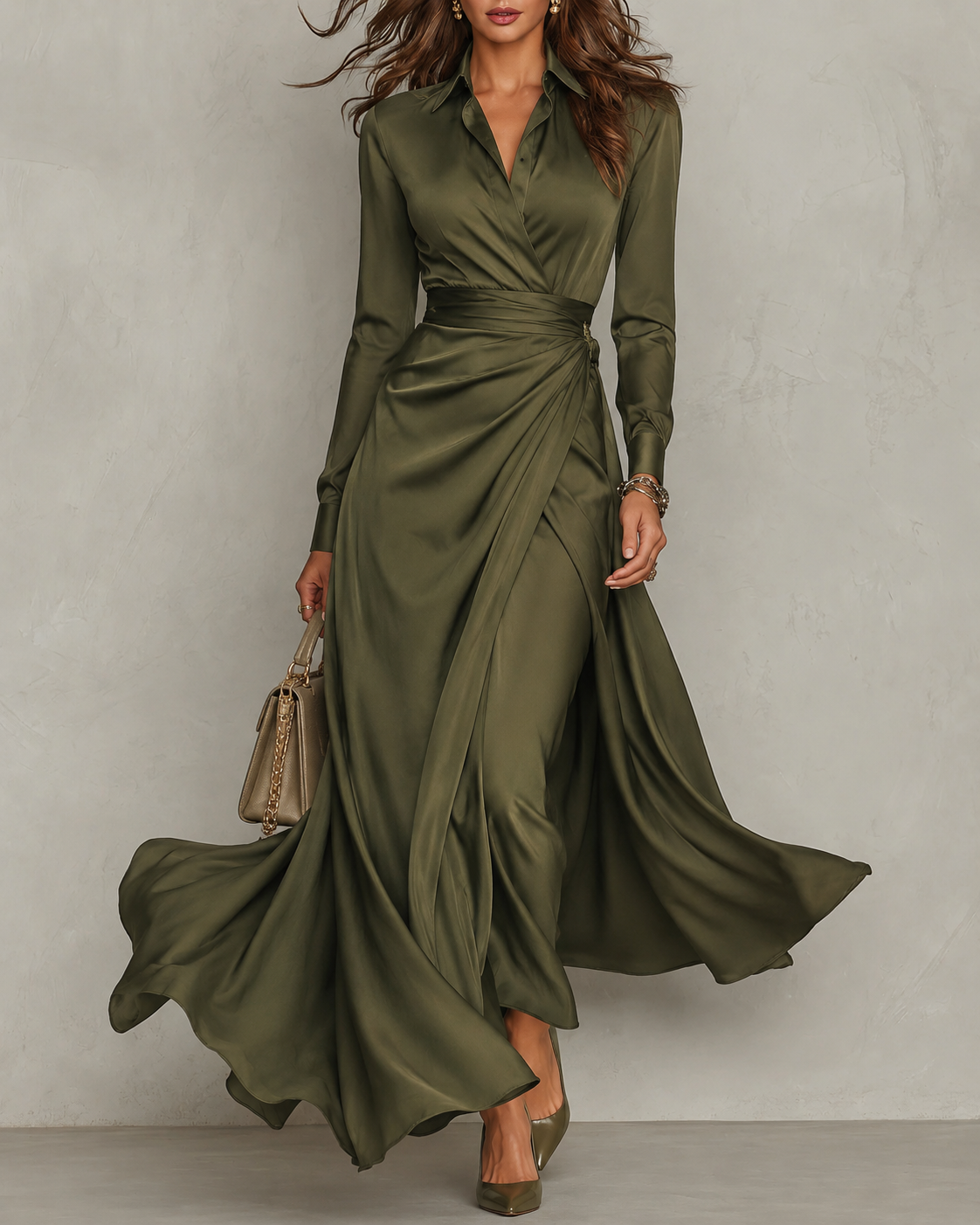 Rose™ | Green Wrap Maxi Dress