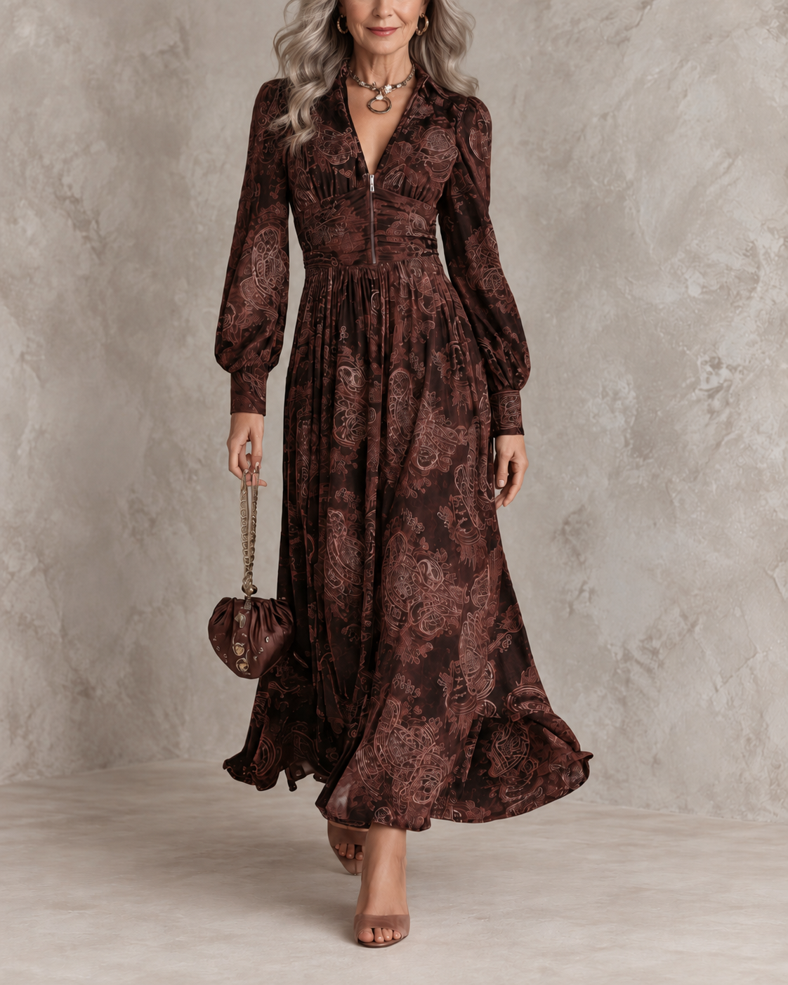 ELOISE | PAISLEY ZIP-WAIST MAXI DRESS
