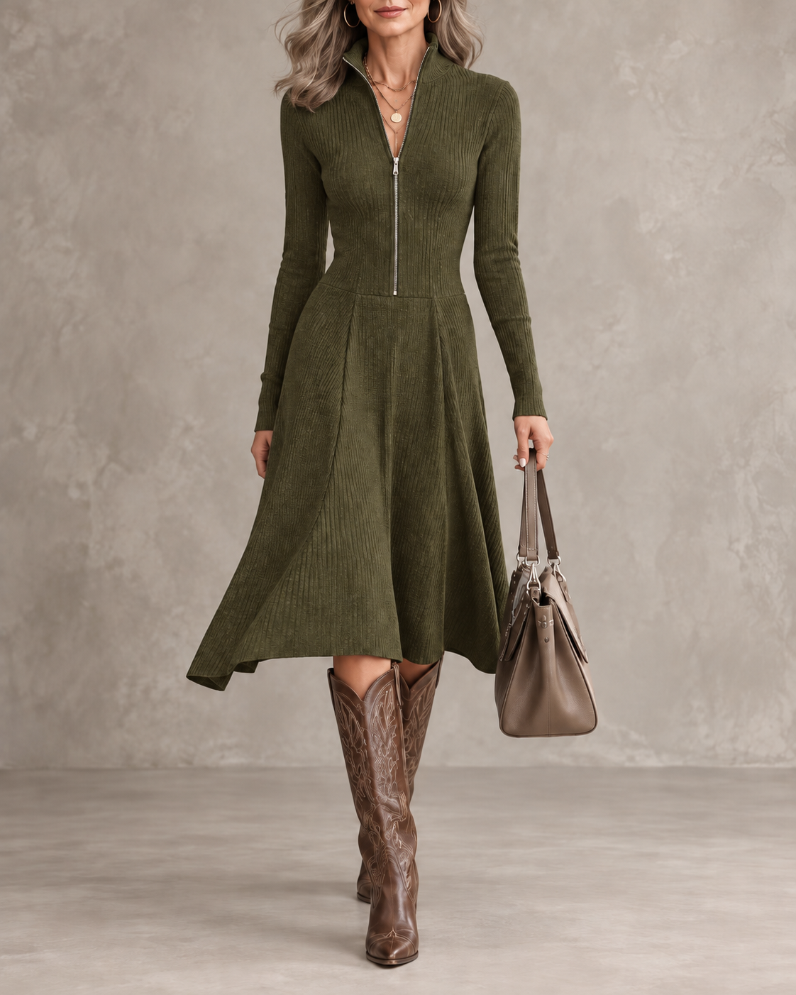 ZINNIA | ZIPPERED LONG SLEEVE DRESS WITH STRETCH FABRIC