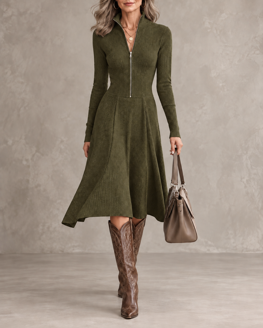 ZINNIA | ZIPPERED LONG SLEEVE DRESS WITH STRETCH FABRIC