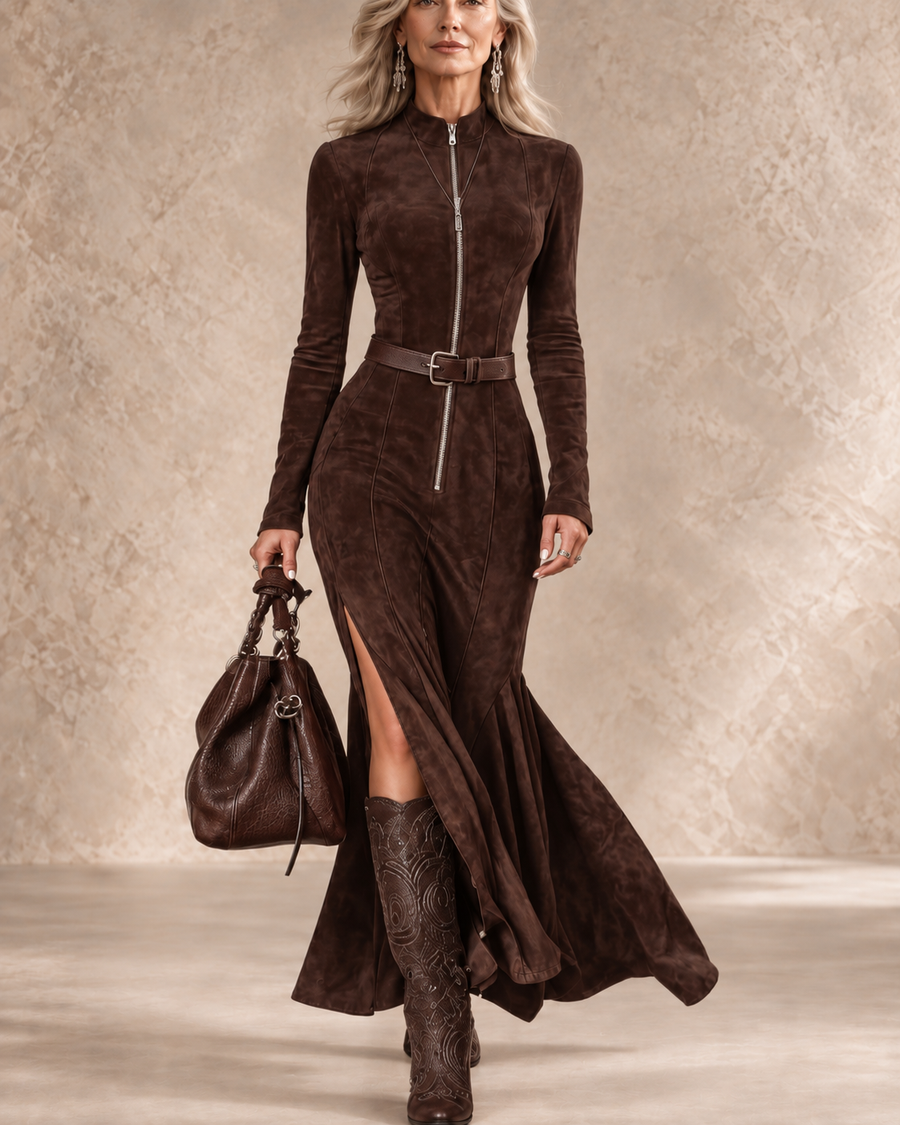 MARIEL | TAILORED SUEDE-LOOK DRESS