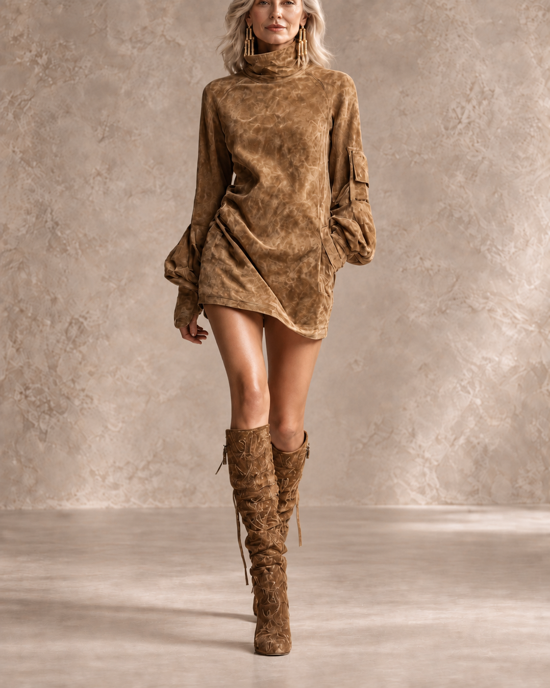 LILLY | SUEDE TURTLENECK MINI DRESS WITH VINTAGE CHARM