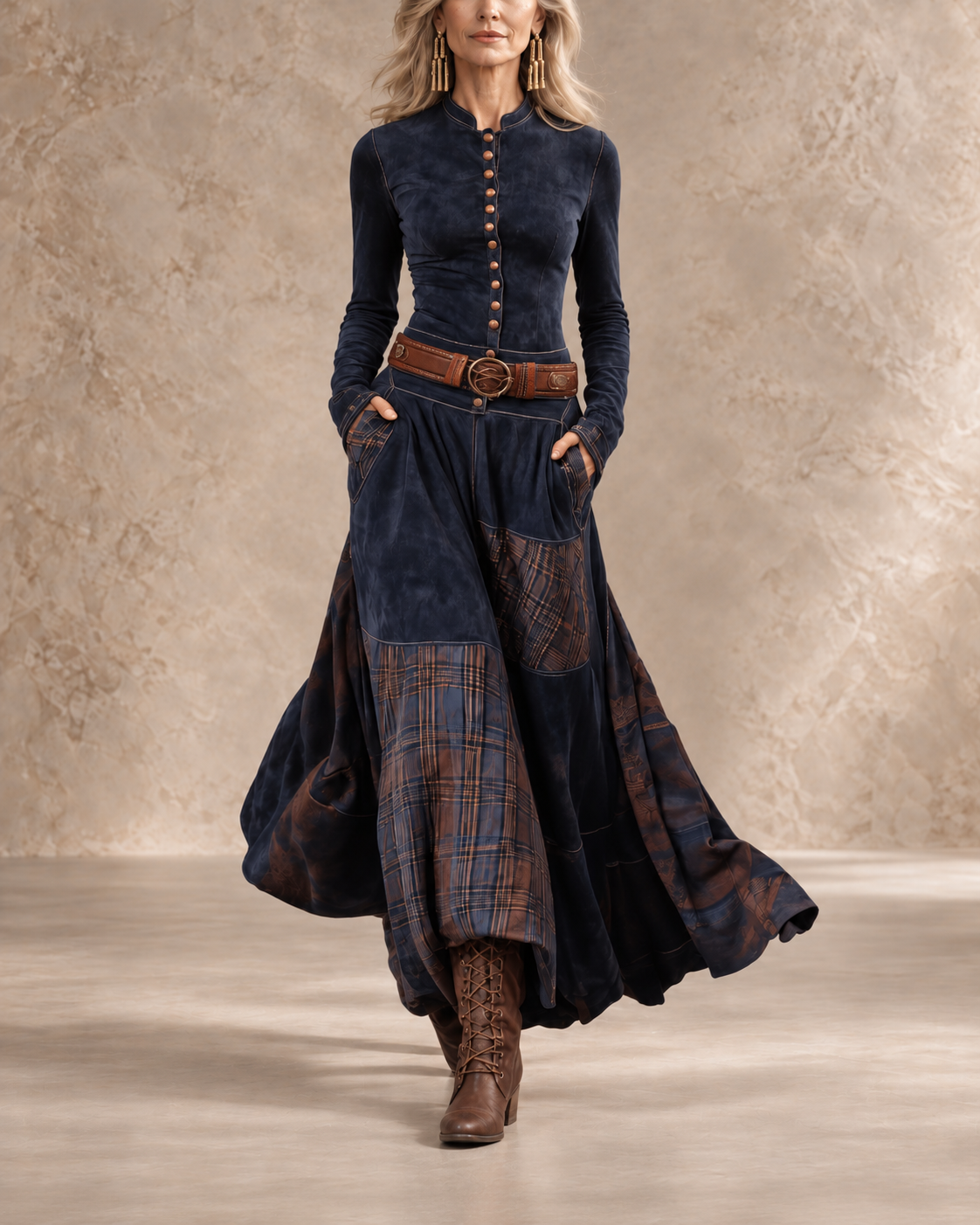 HELENA IVY | WINTER NIGHT SUEDE MAXI DRESS WITH BELT