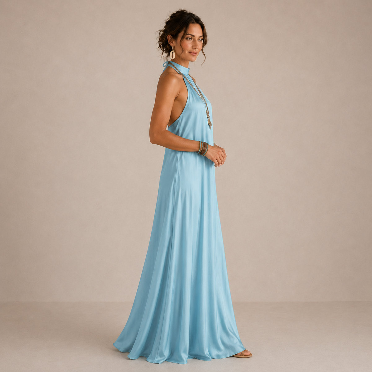 Summer™ | Blue Halter-Neck Flowing Maxi Dress
