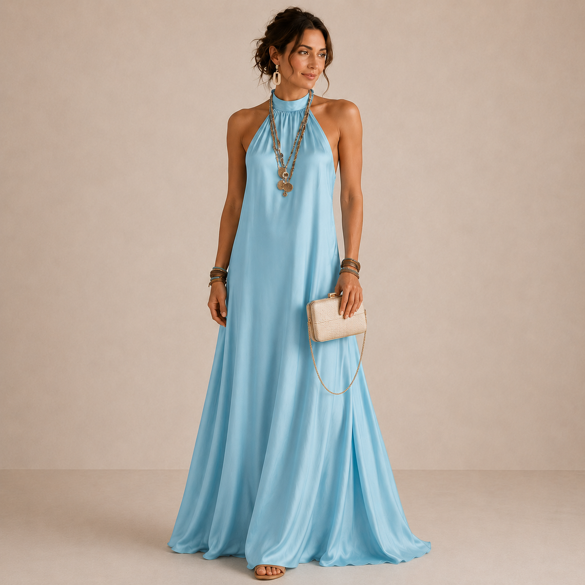 Summer™ | Blue Halter-Neck Flowing Maxi Dress