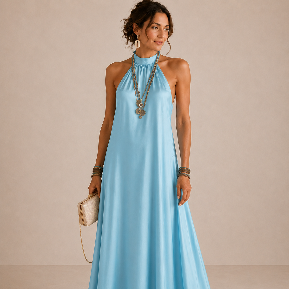 Summer™ | Blue Halter-Neck Flowing Maxi Dress