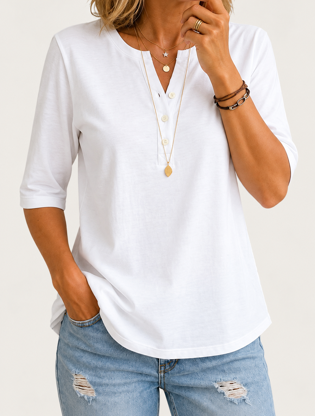 Isabella | Elegant Relaxed Fit Henley Neck Top