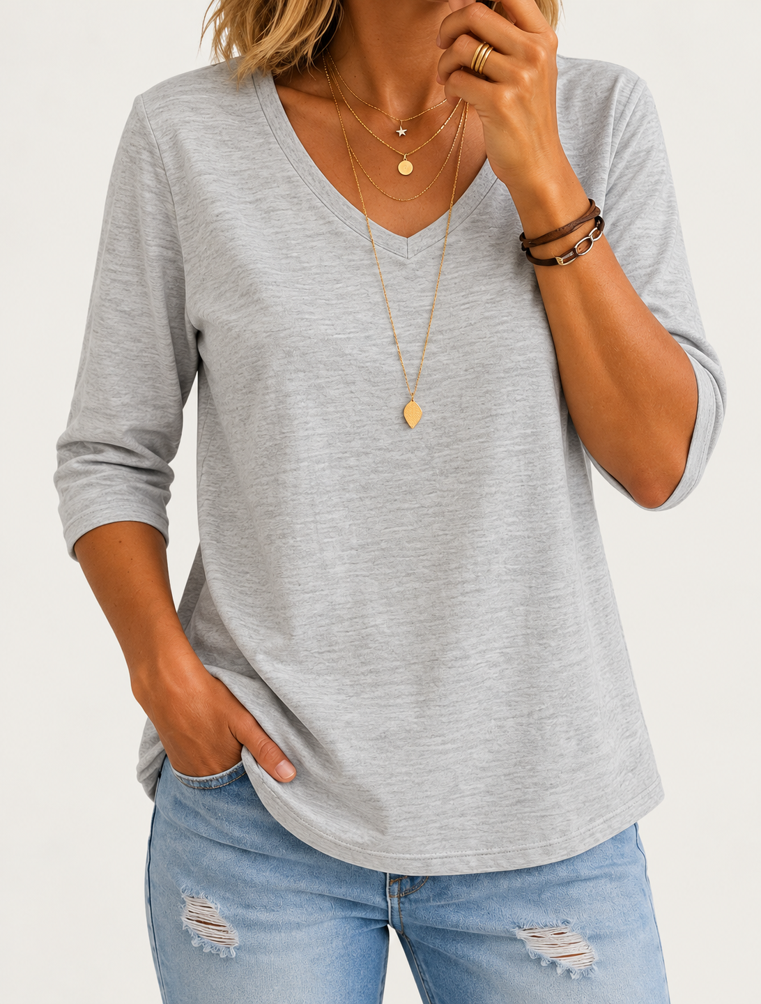 Eleanor | Elegant Relaxed Fit V Neck Top