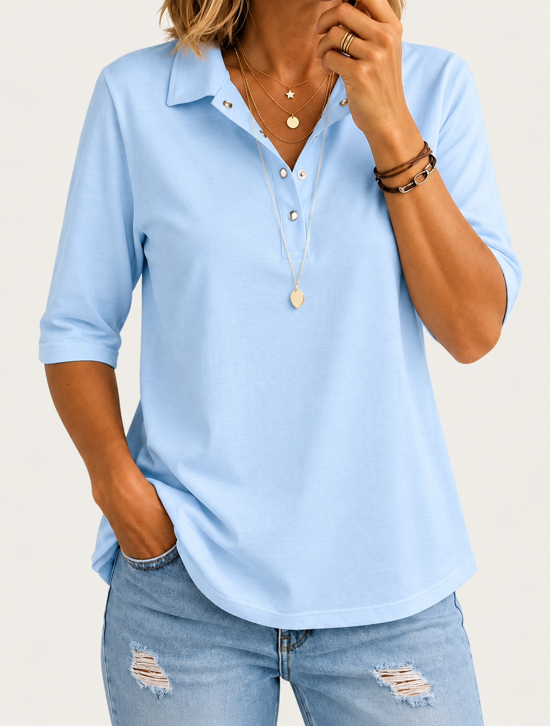 Claire | Classic Everyday Button Collar Casual Top