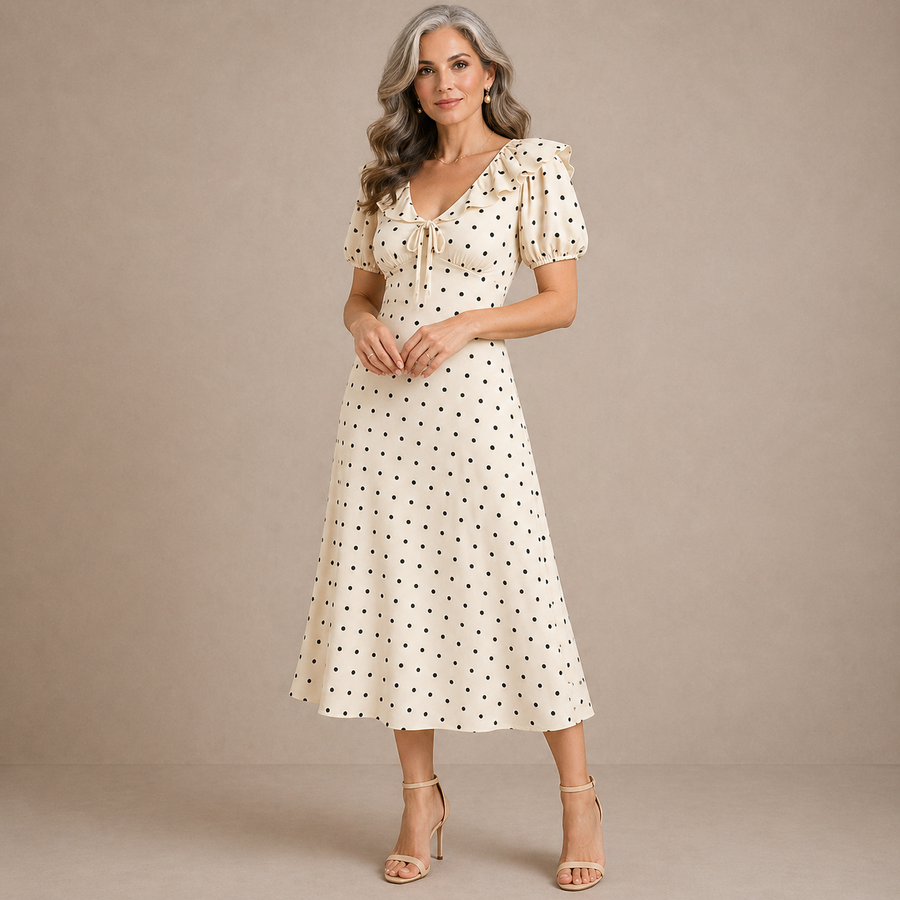Loveday | Polka Dot Ruffle Midi Dress