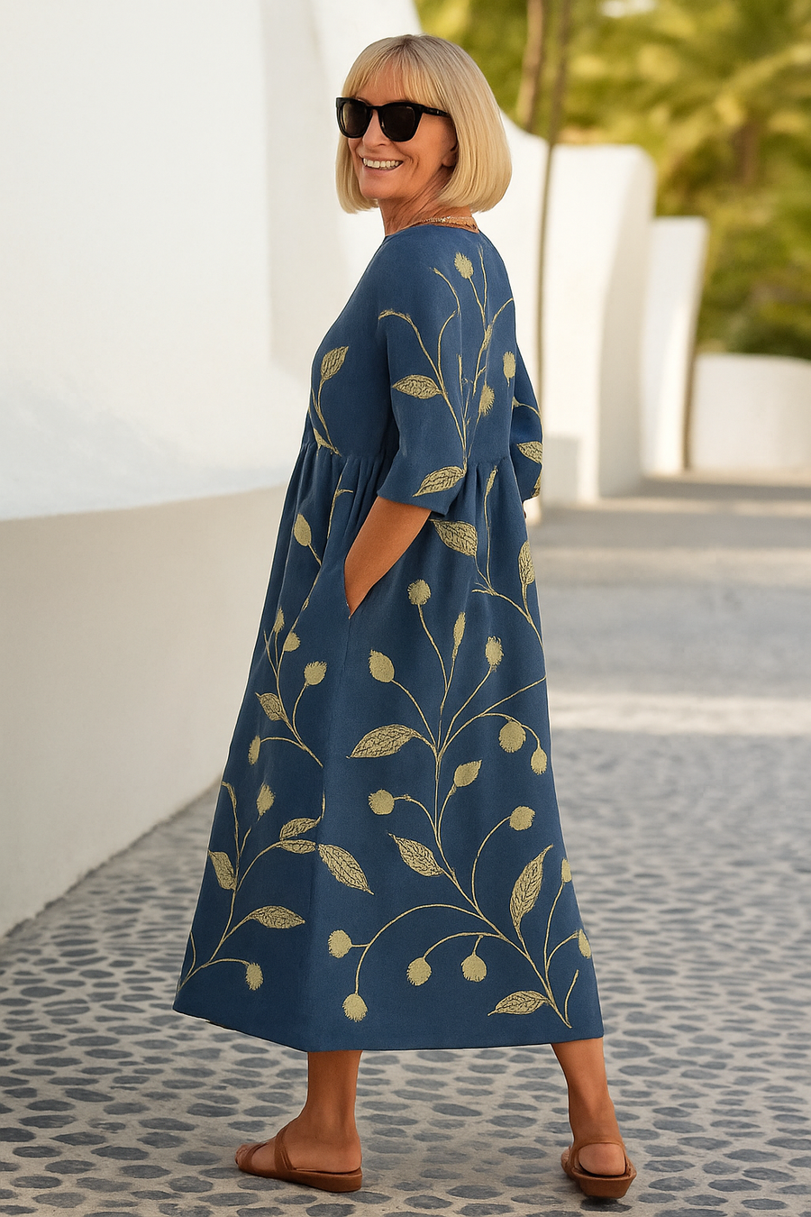 Eliza | Vintage Rose Print Casual Midi Dress