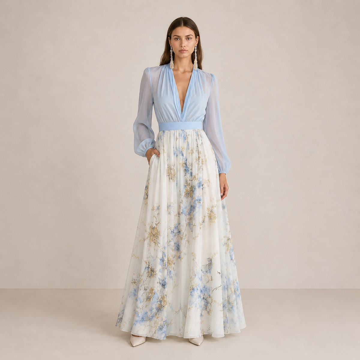 Audrey™ | Floral Chiffon Maxi Dress