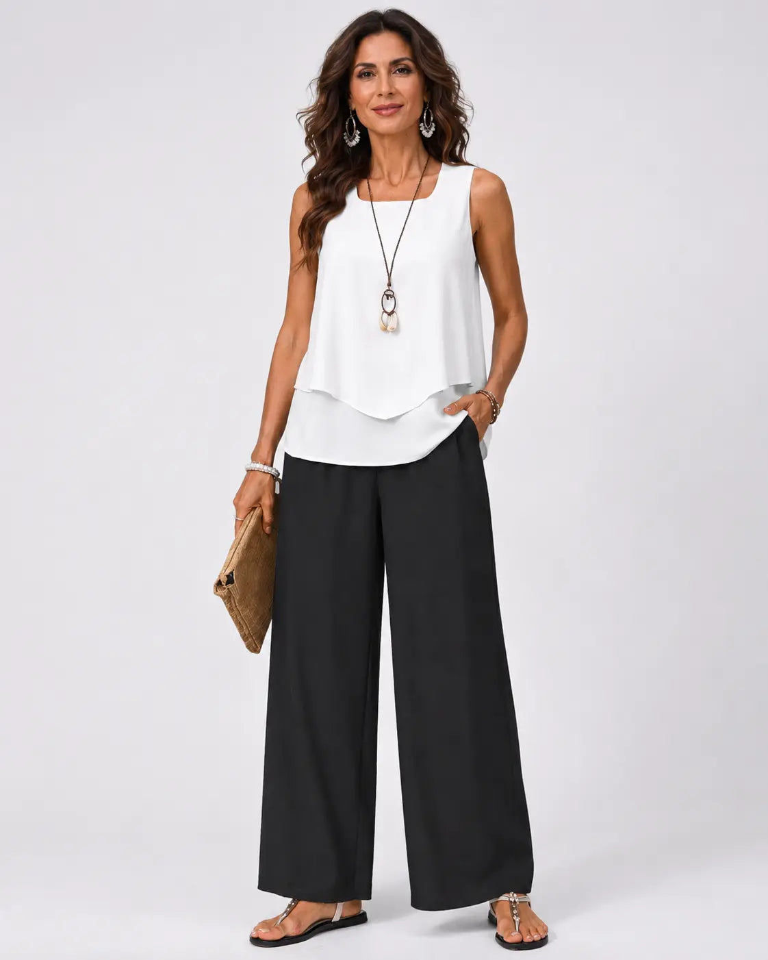 Gregoria™ | Bicolor Set White Blouse and Black Pants
