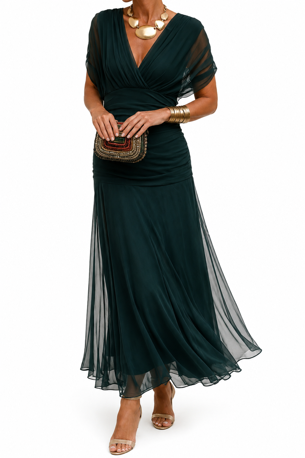 Whitney™ | Elegant V Neck Evening Maxi Dress