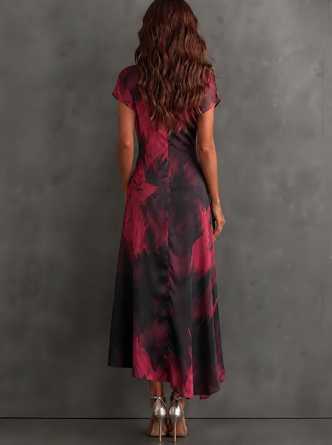 Beatrice | Midi Dress in Abstract Print, Bordeaux