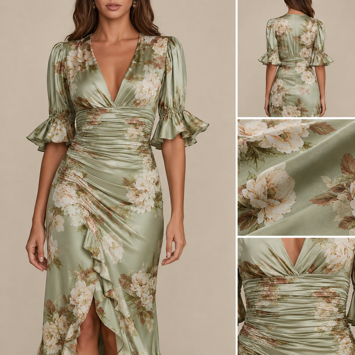 Elara™ | Ruched Floral Maxi Dress