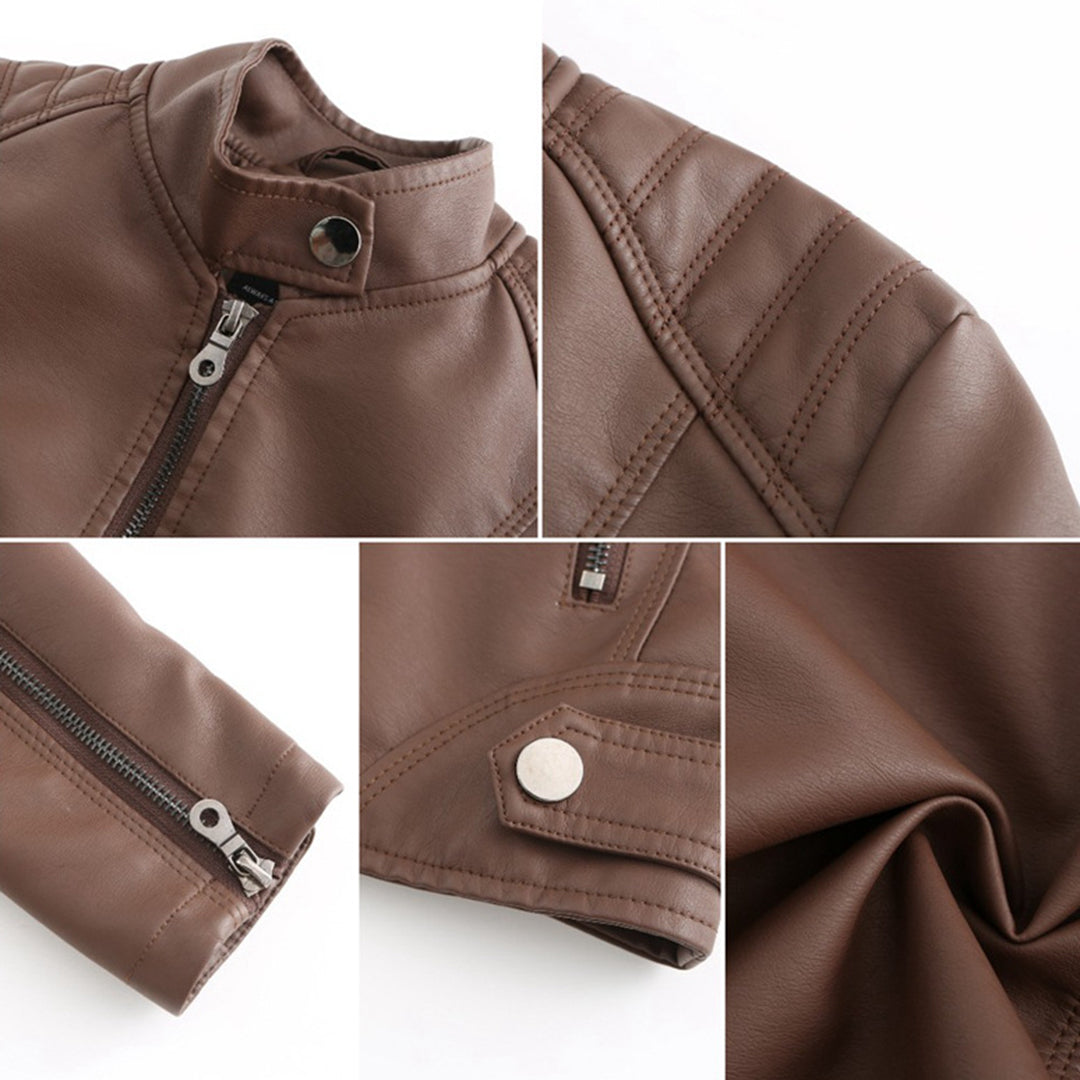 Jaclyn™ | Classic Stand Collar Faux Leather Jacket