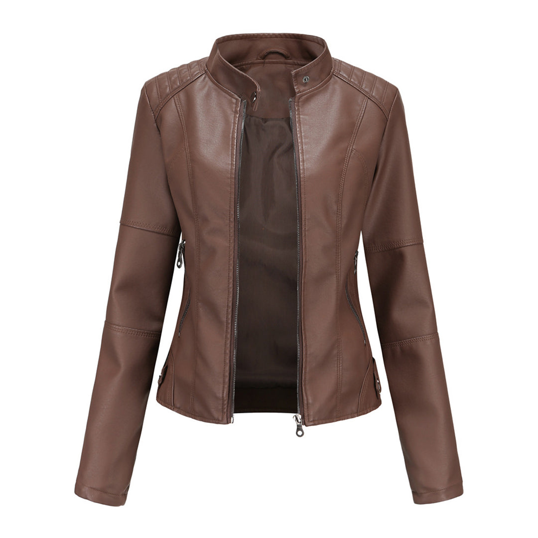 Jaclyn™ | Classic Stand Collar Faux Leather Jacket