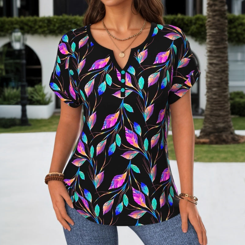 Blouse with Colorful Leaf Print