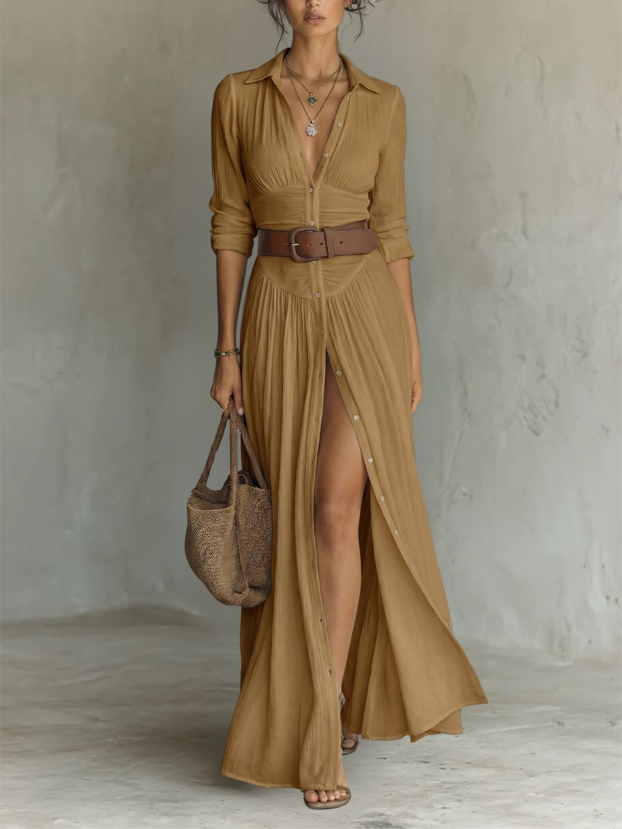 PAMELA - PLEATED MAXI SHIRT DRESS