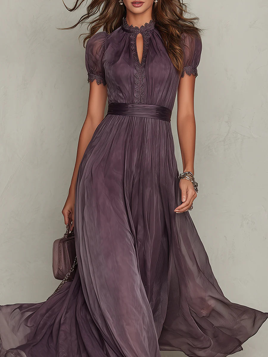 Amelia™ | Pleated Puff-Sleeve Midi Dress