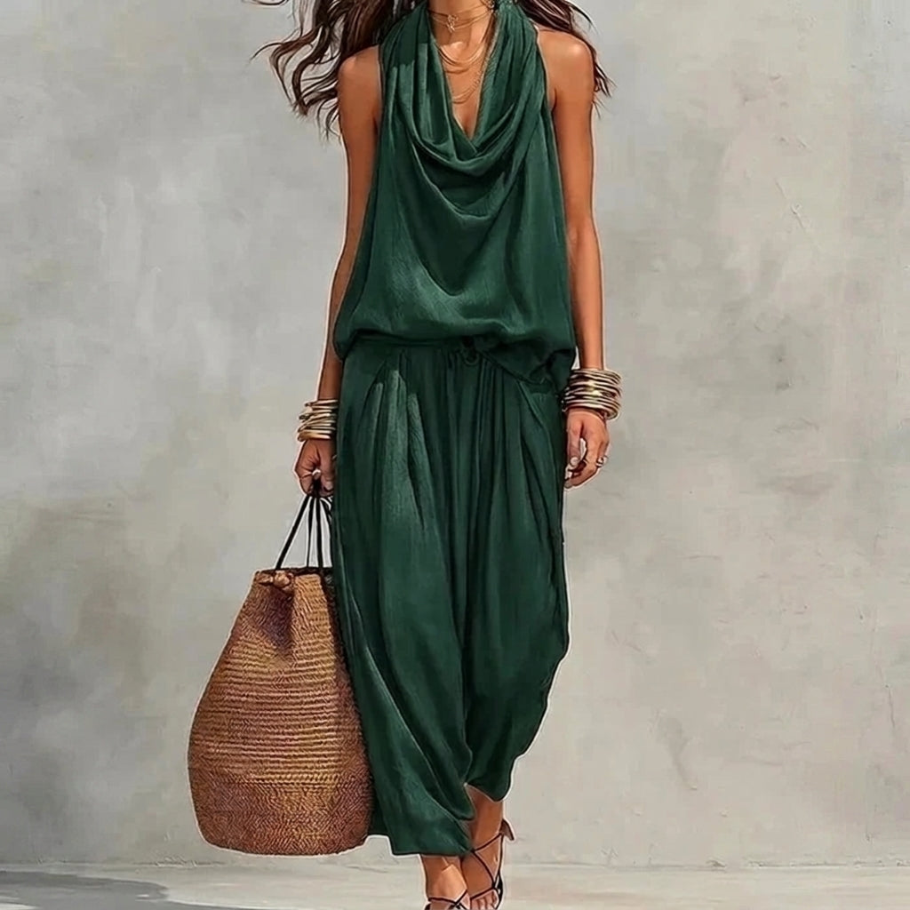 Ambra | Flowy Set with Draped Halter Top and Pants