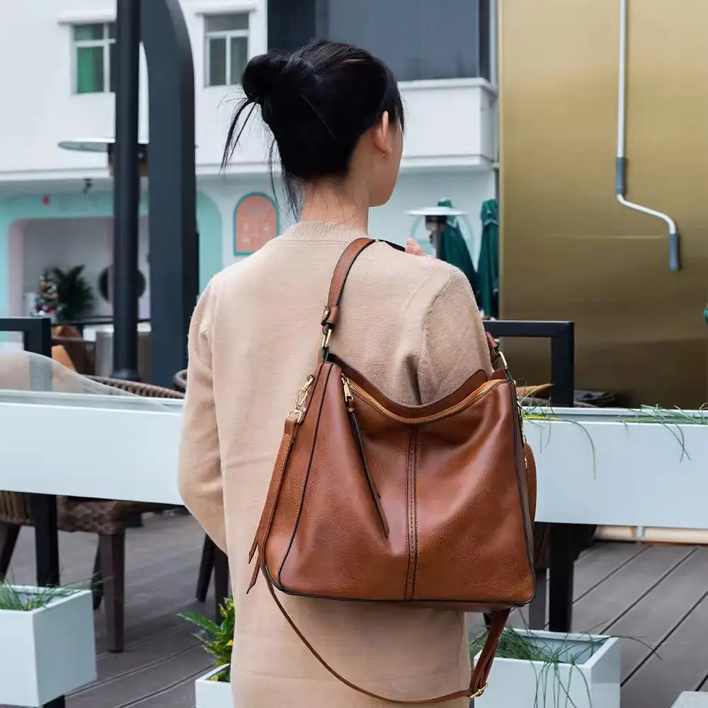 Luxury Leather Hobo Anti-Theft Handbag