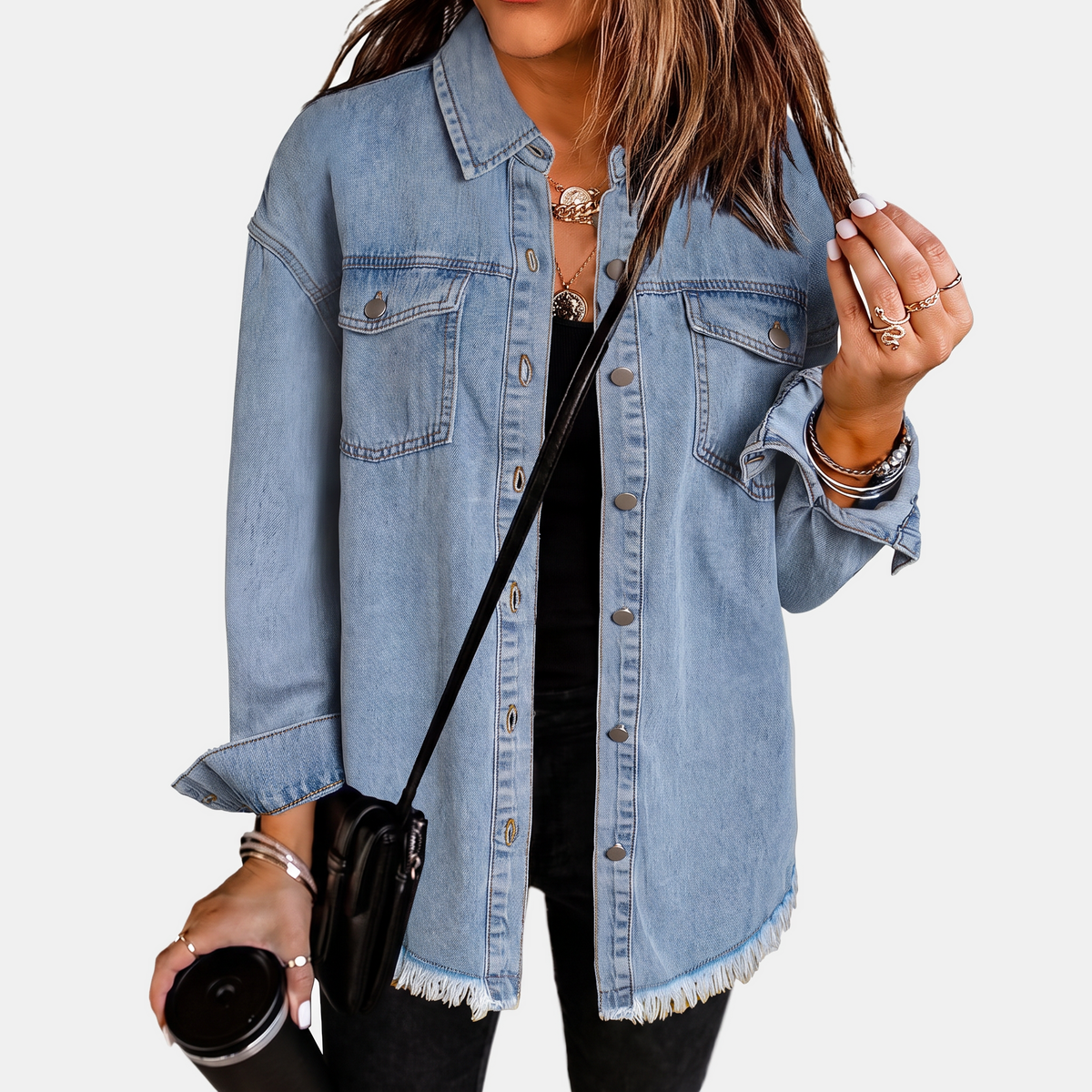 Sandy™ | Frayed Hem Denim Jacket