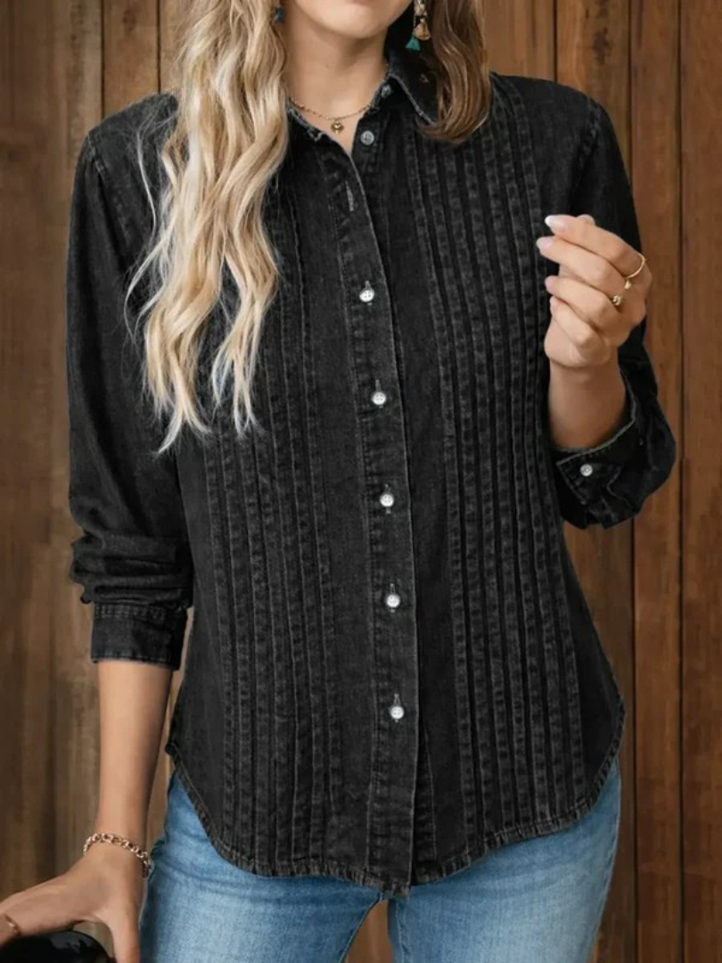 Women's Lapel Long-sleeved Casual Loose Pleated Denim Cardigan