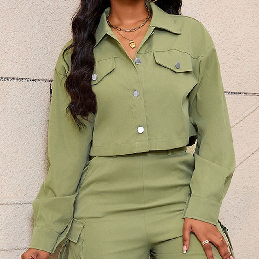 VELMA™ - Casual Button Down long Sleeve Crop Jacket