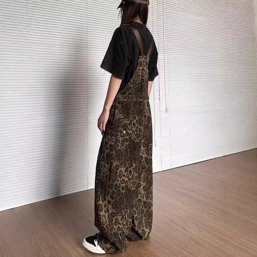 LUNTIAN™ – Vintage Leopard Wide-Leg Overall Jumpsuit